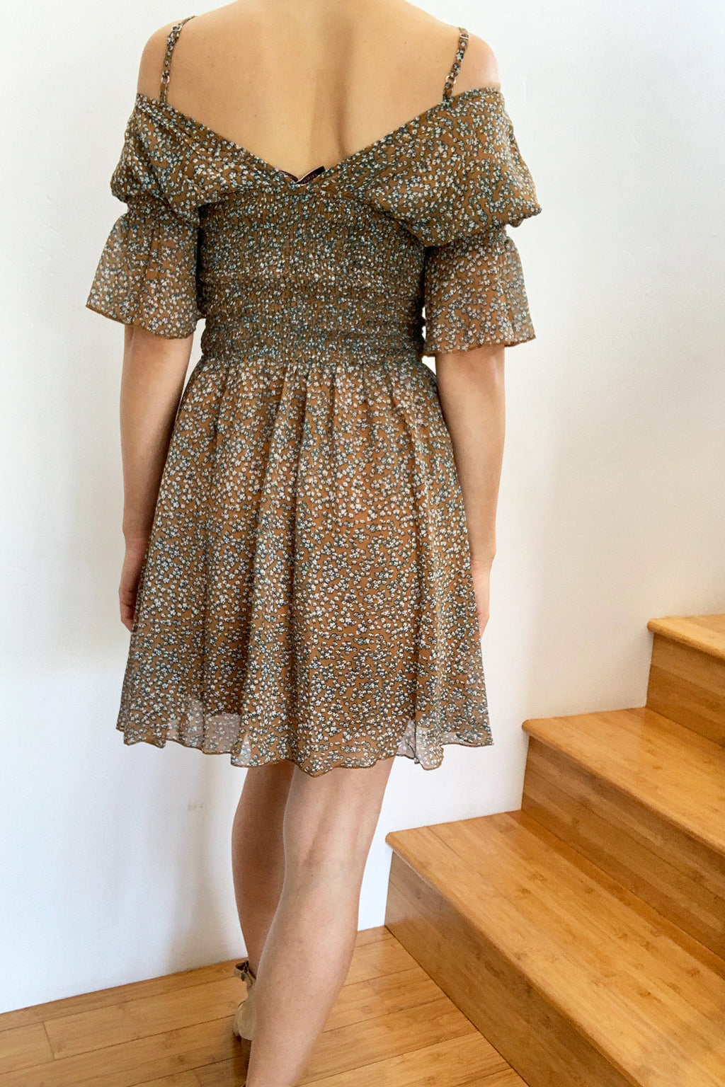 Carrizo Cold Shoulder Mini Dress Khaki Brown