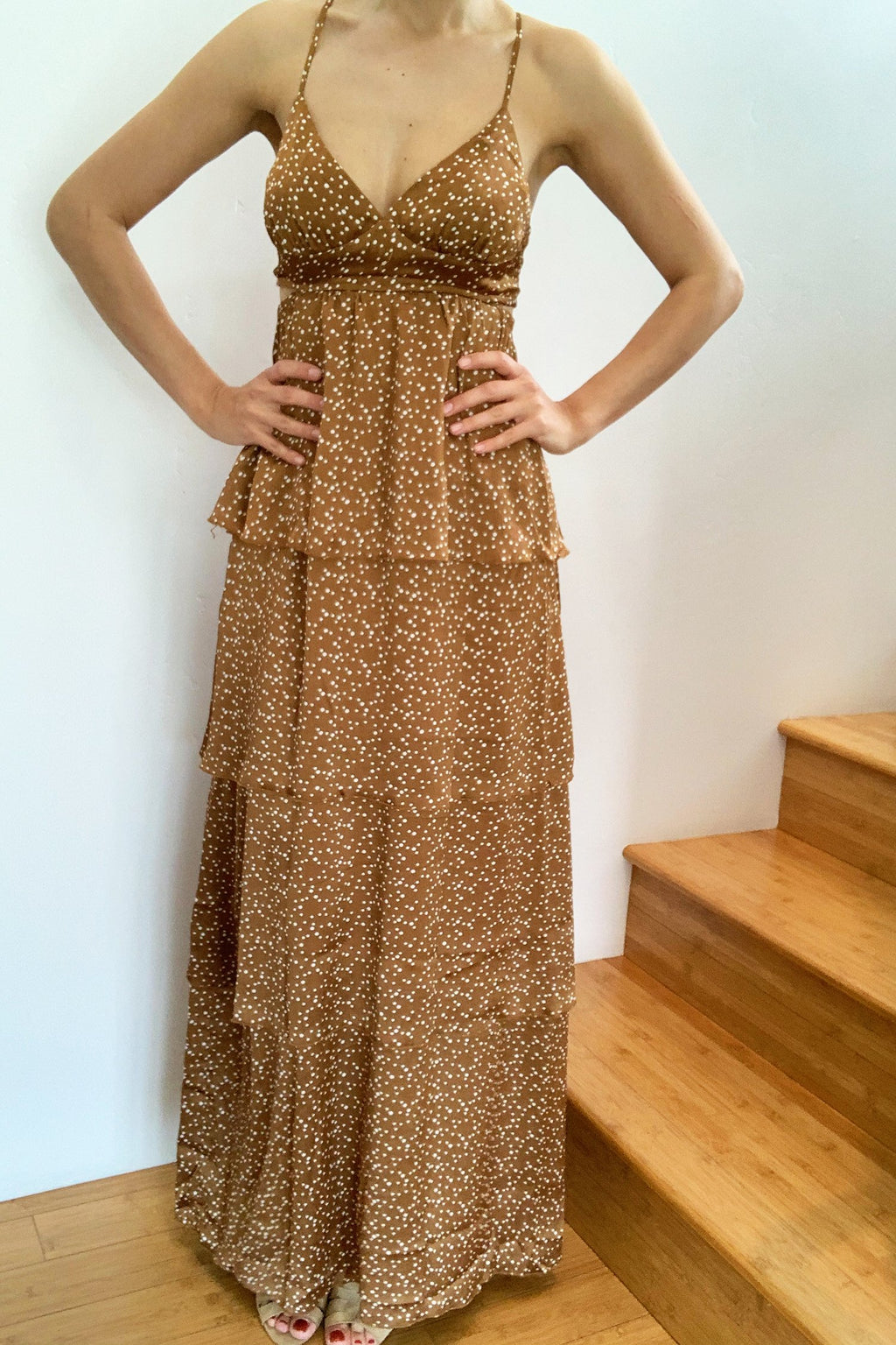 Caramel polka dot outlet dress