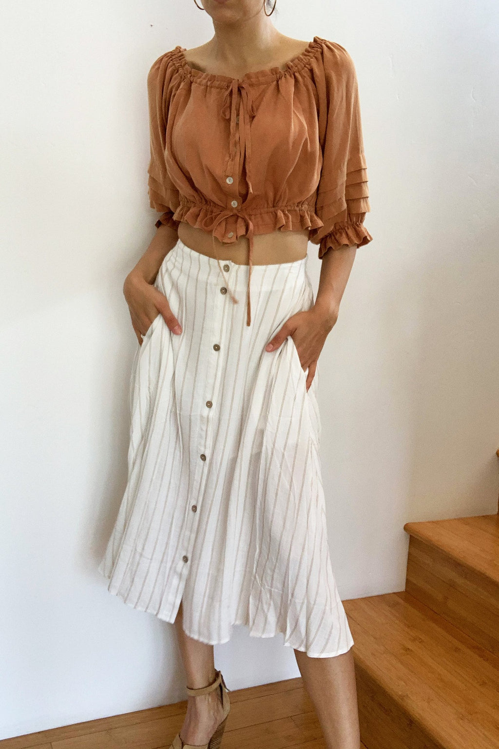 Rio Stripe Midi Skirt Taupe – Ela women's fashion