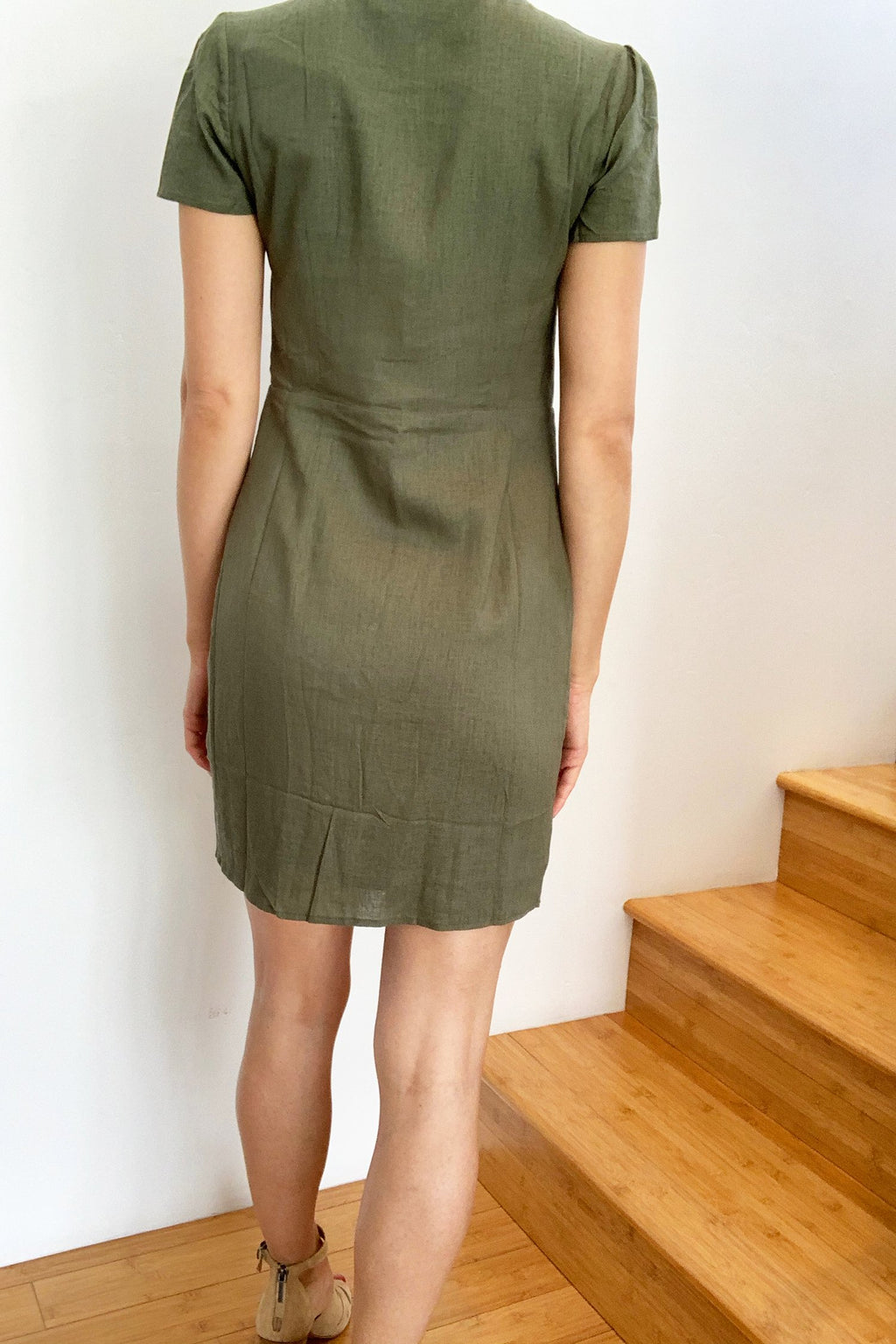 Santorini Linen Assymetrical Mini Dress Moss