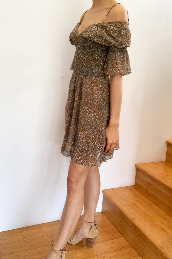 Carrizo Cold Shoulder Mini Dress Khaki Brown