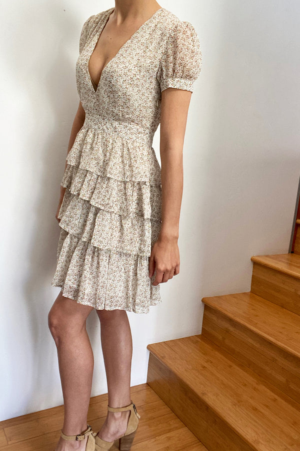 Carrizo Puffy Sleeves Woven Mini Dress Ivory