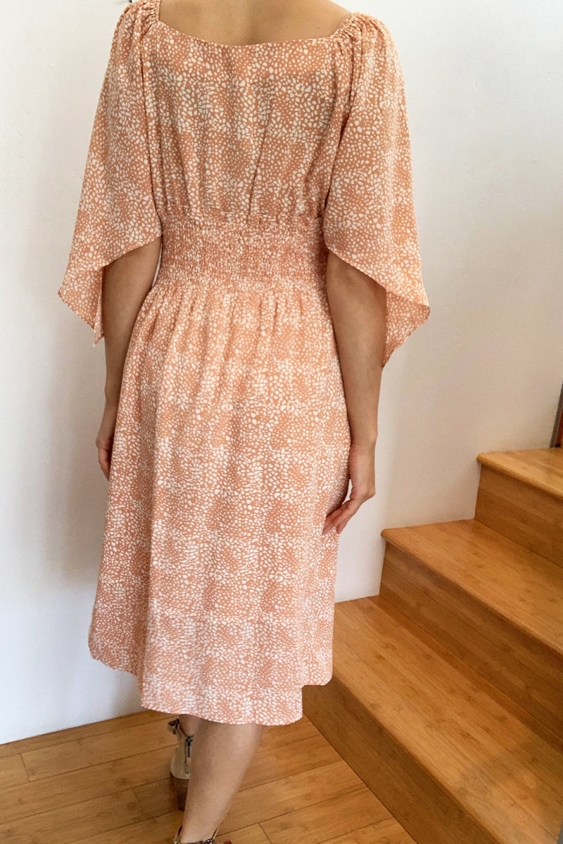 retro vibe dress Shein Women's All Over Retro Print Shirred Waist Button up Abstract Midi Dress