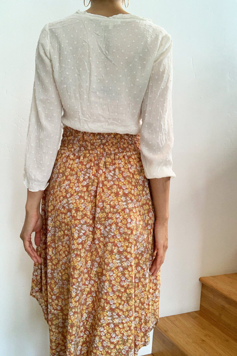 Carrizo Smocked Waist Midi Skirt Dusty Coral