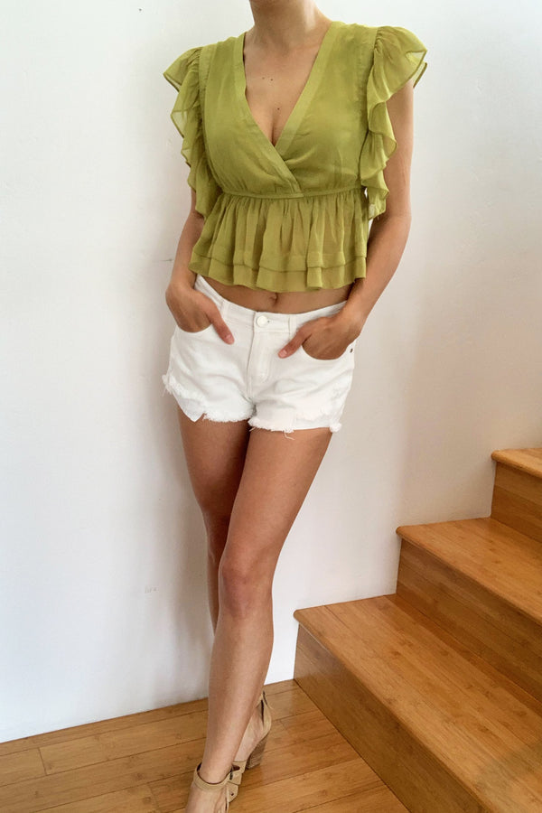 Malibu Crop Blouse Chartreuse