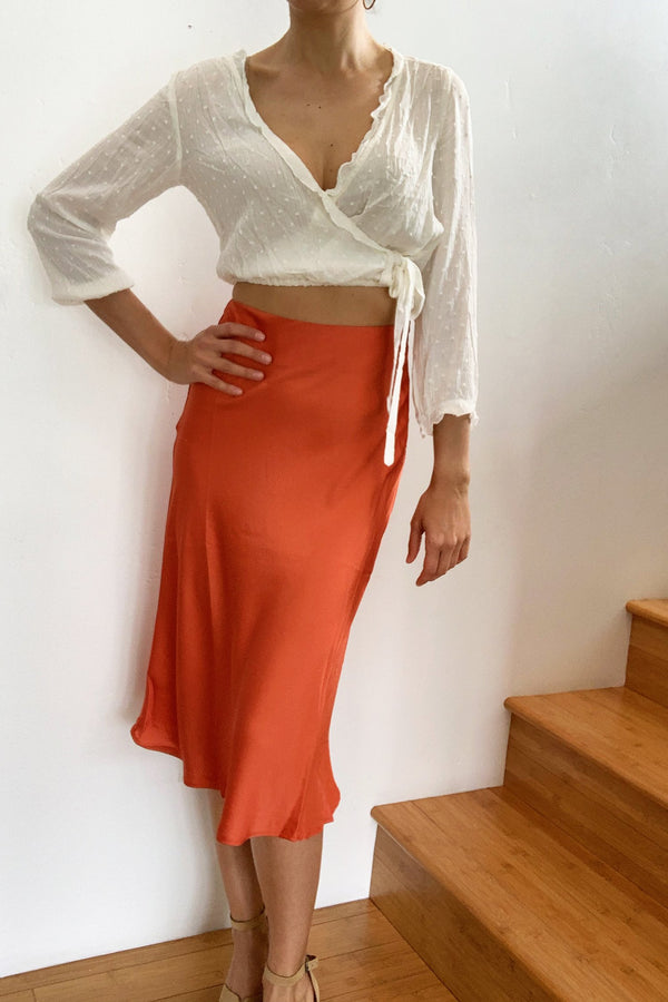 Malibu Satin Midi Skirt Amber