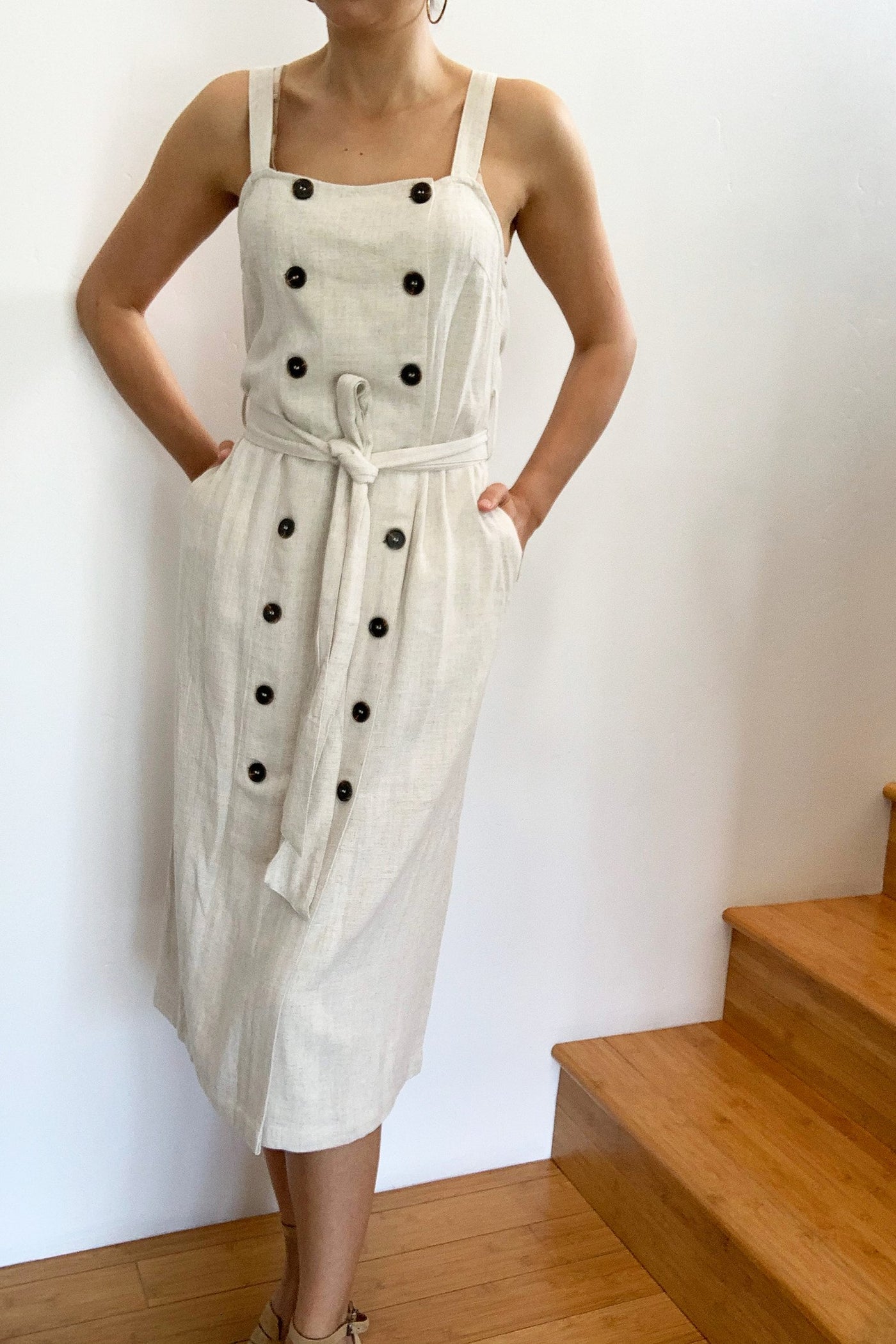 santorini midi dress Santorini Button Front Midi Dress Greige