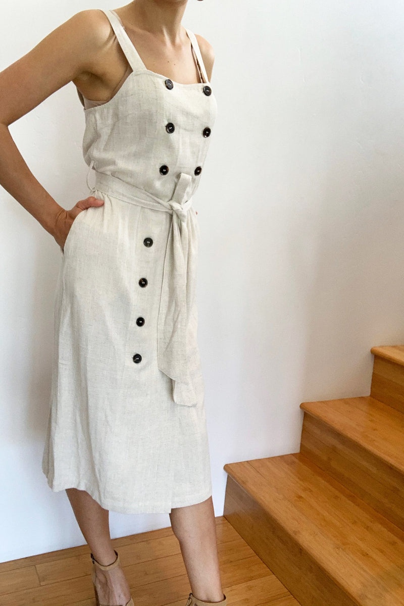 Santorini Button Front Midi Dress Greige Santorini Button Front Midi Dress Greige