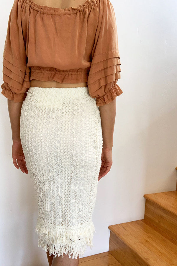 Santorini Cotton Croshet Midi Skirt Beige