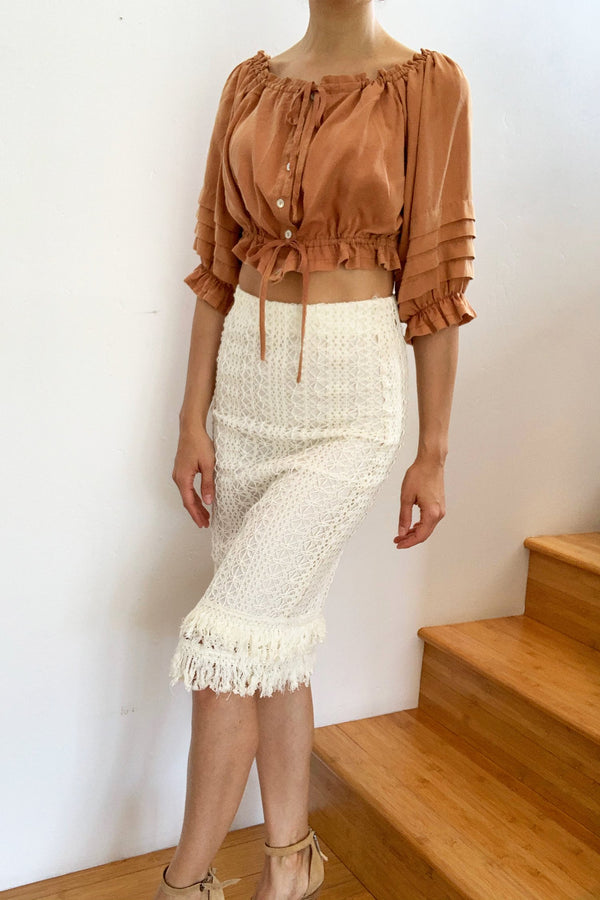 Santorini Cotton Croshet Midi Skirt Beige