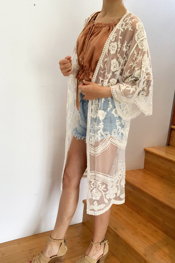 Santorini Cotton Lace Kimono Natural