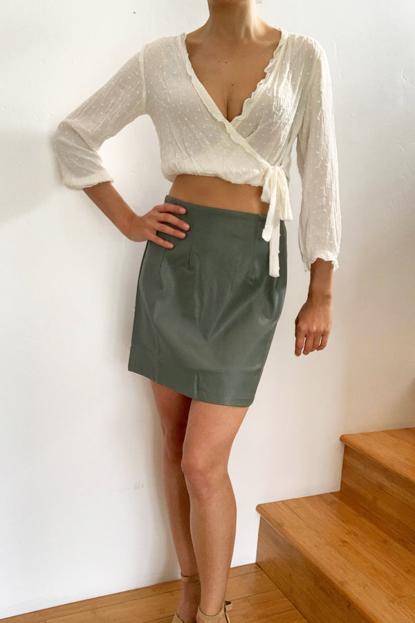 Santorini Cotton PU Mini Skirt Green