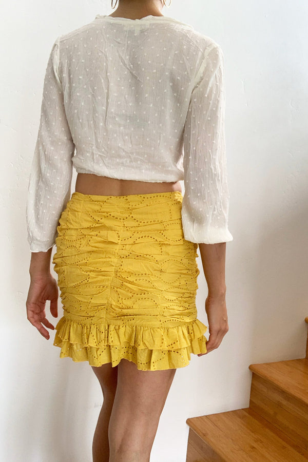 Santorini Cotton Ruffle Mini Skirt Mustard