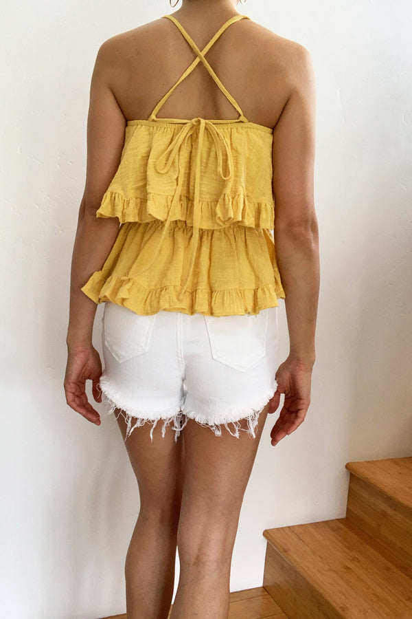 Santorini Cotton Ruffle Top Yellow