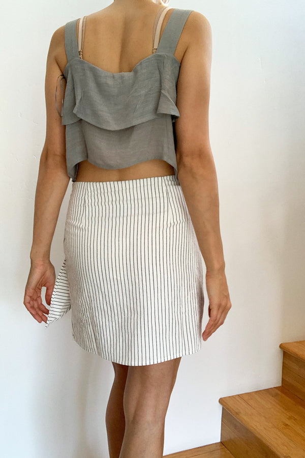 Santorini Cotton Tie Front Mini Skirt Off White