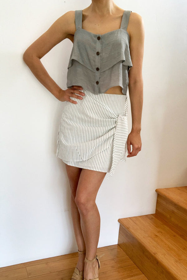 Santorini Cotton Tie Front Mini Skirt Off White