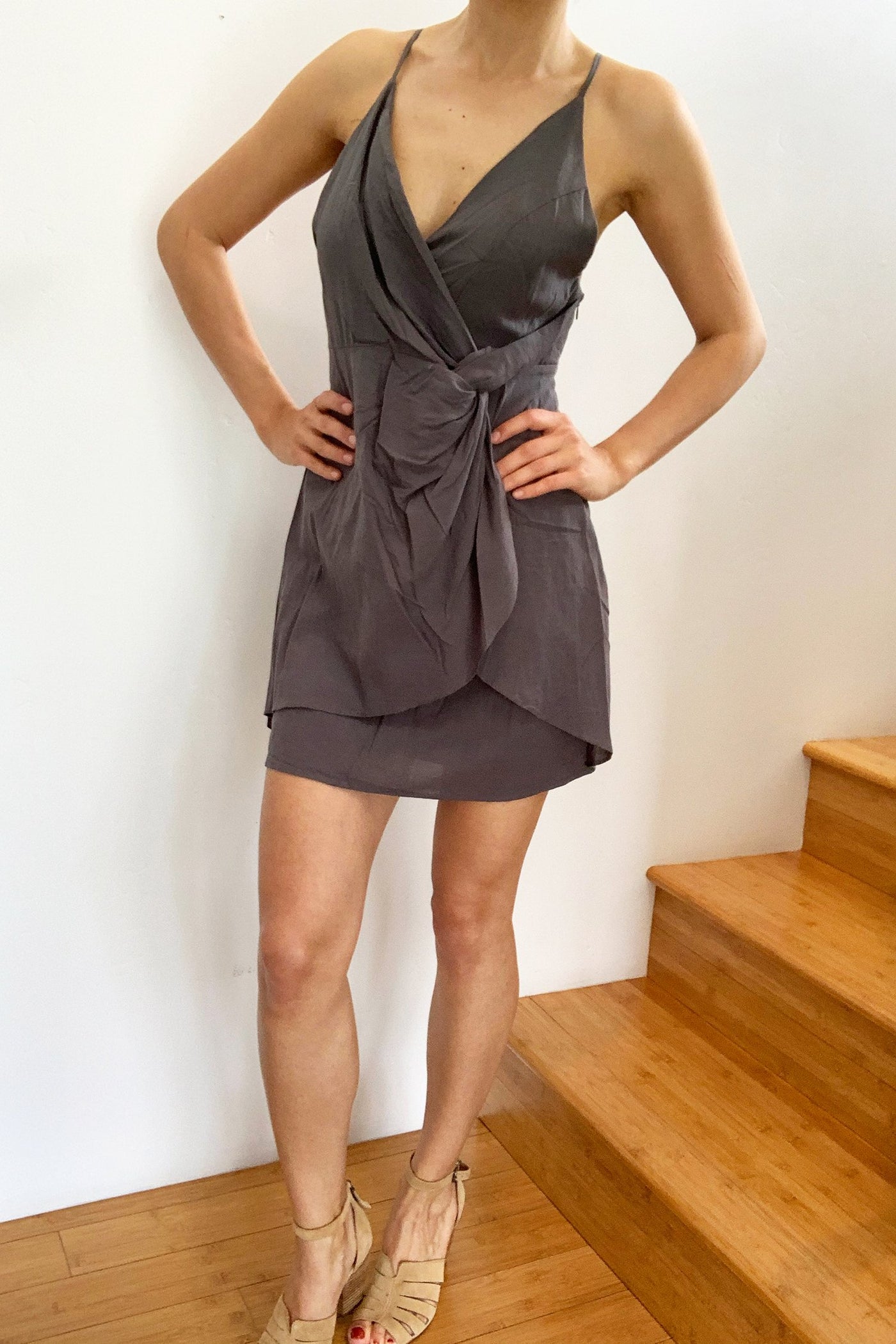 knot mini dress Santorini Cotton Waist Knot Mini Dress Carbon – Ela women's fashion