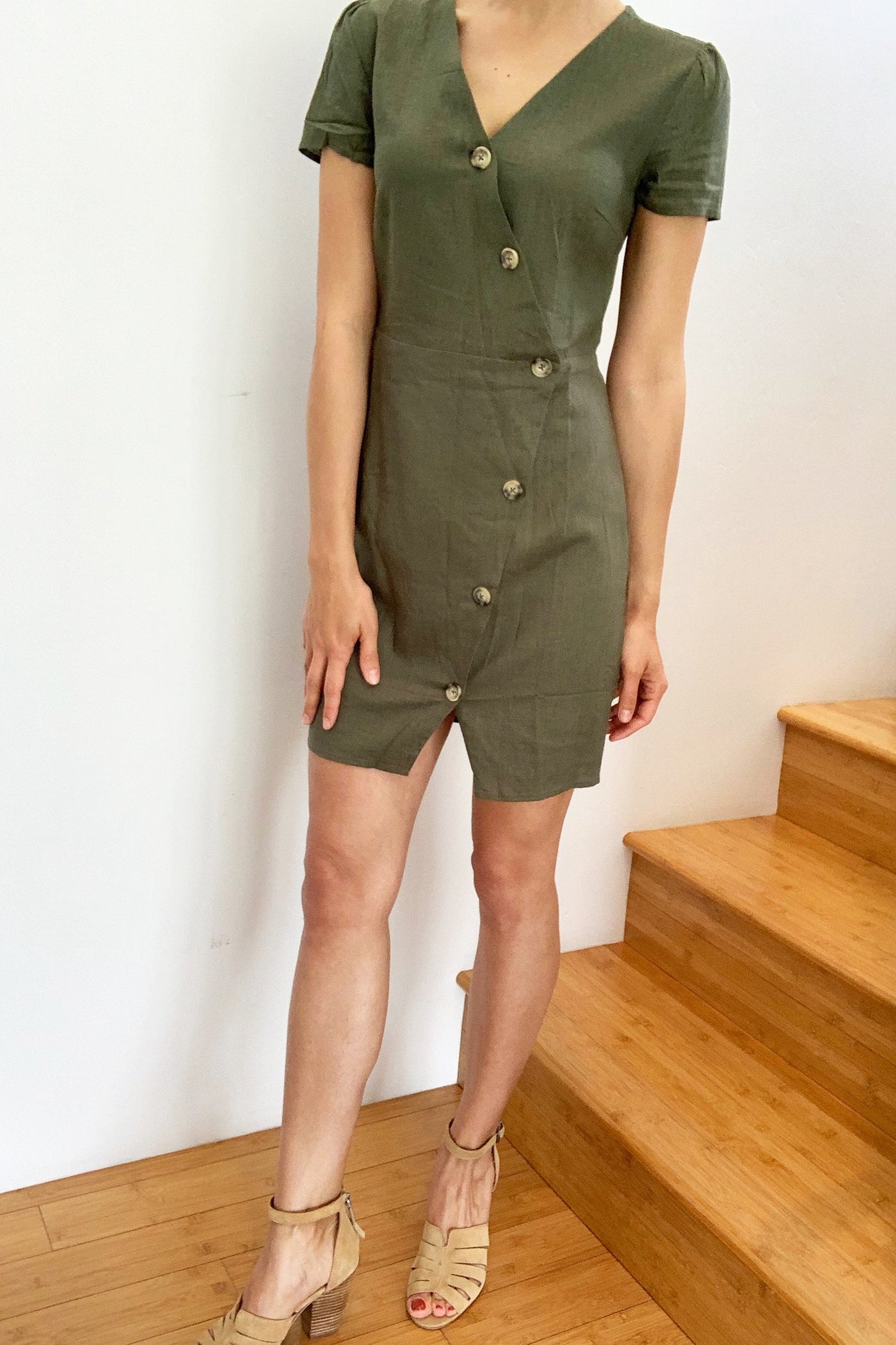 santorini mini dress Santorini Linen Assymetrical Mini Dress Moss