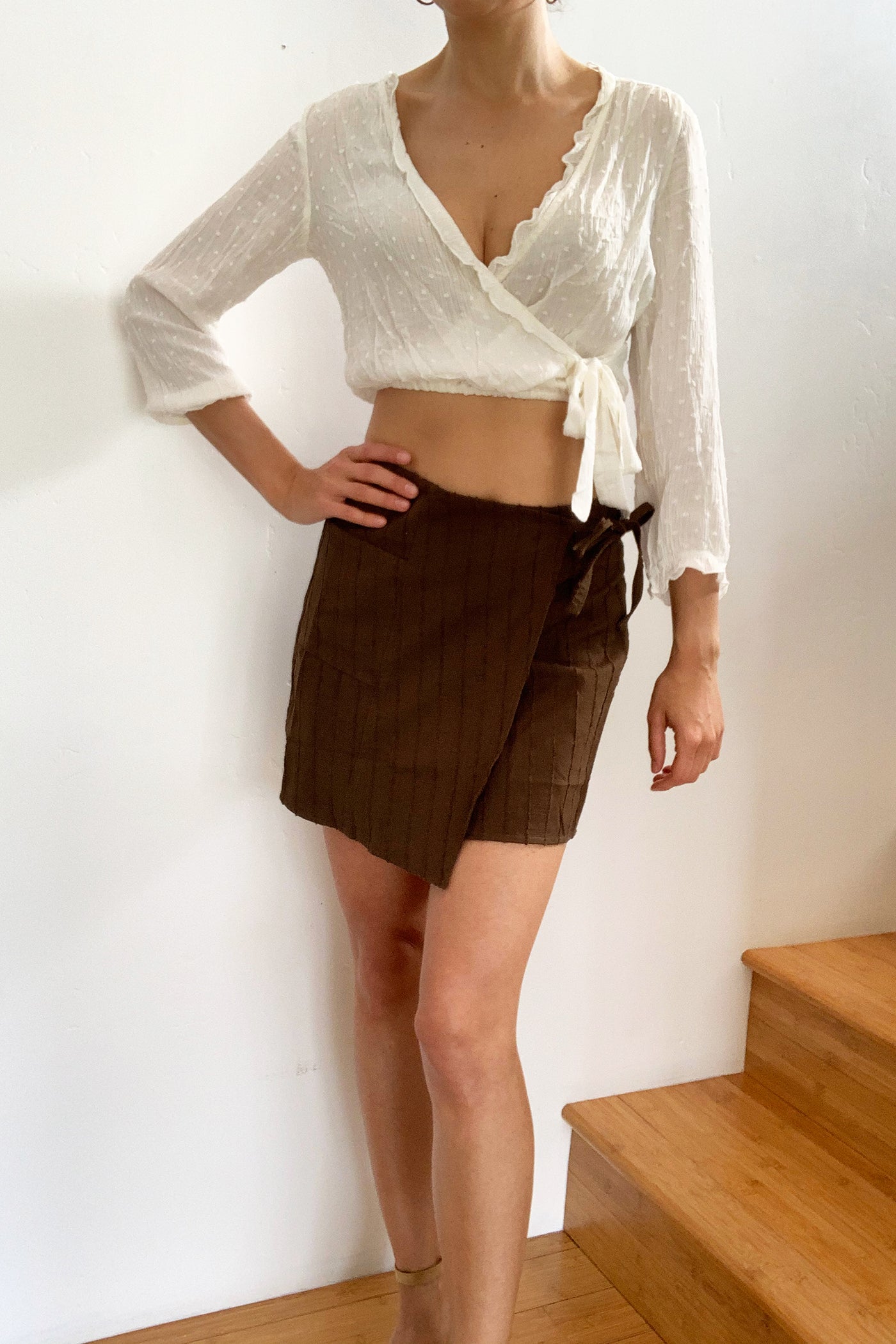 Santorini Linen/Cotton Wrap Mini Skirt Brown – Ela women's fashion