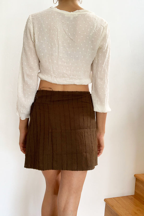 Santorini Linen/Cotton Wrap Mini Skirt Brown